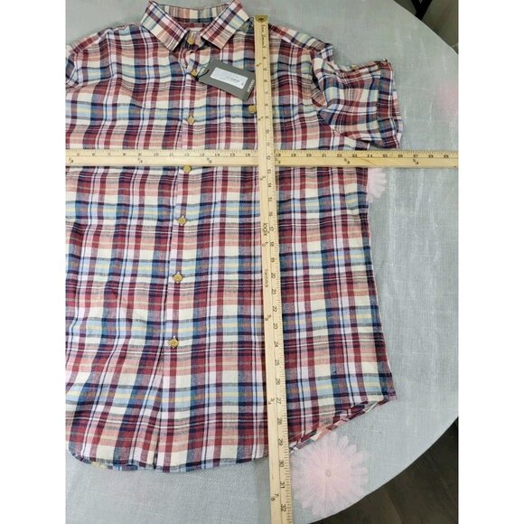 Baird McNutt Murano Men's Shirt Size L Linen Multicolor Plaid Red Multicolor 31 - Picture 6 of 9